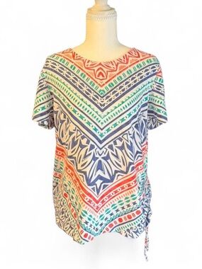 Alfred Dunner Short Sleeve Top in Navy, Coral & Teal